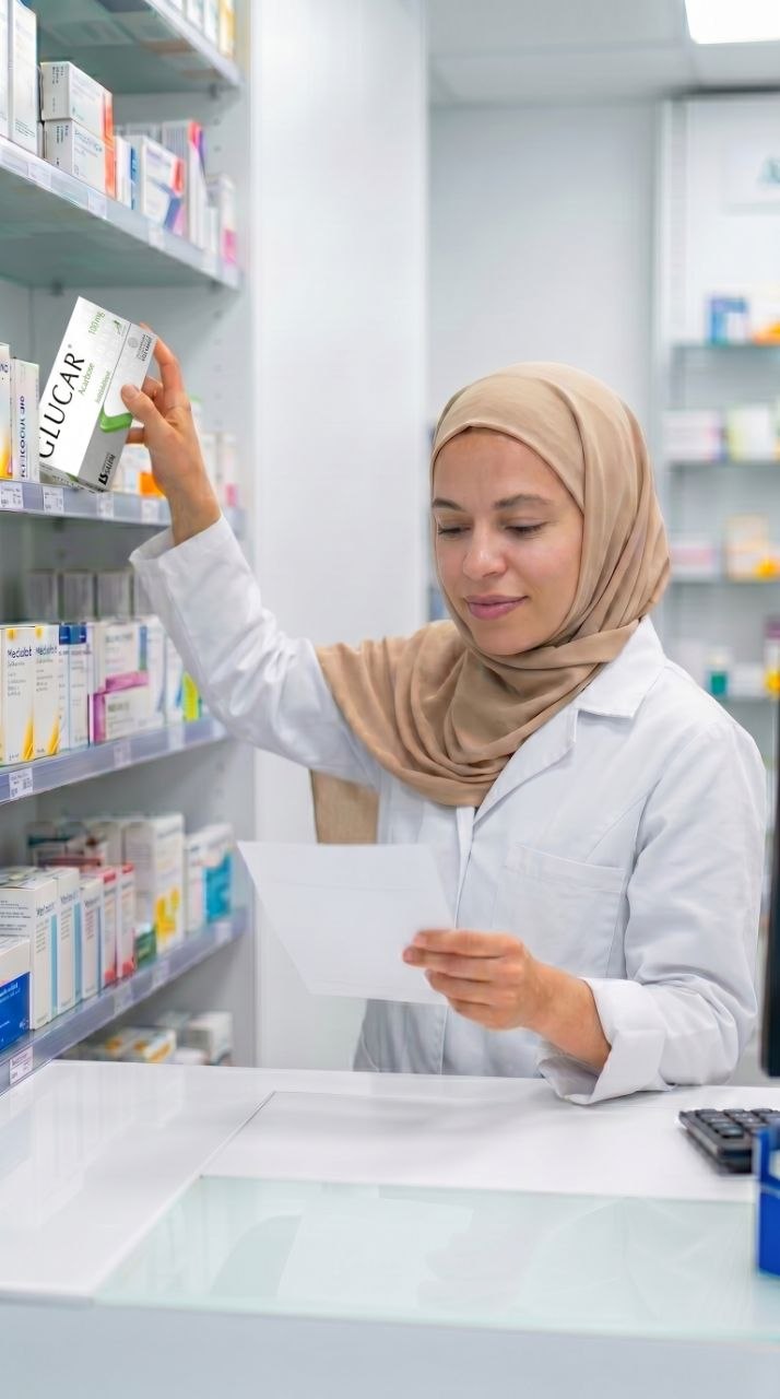 Pharmacien confiant au comptoir